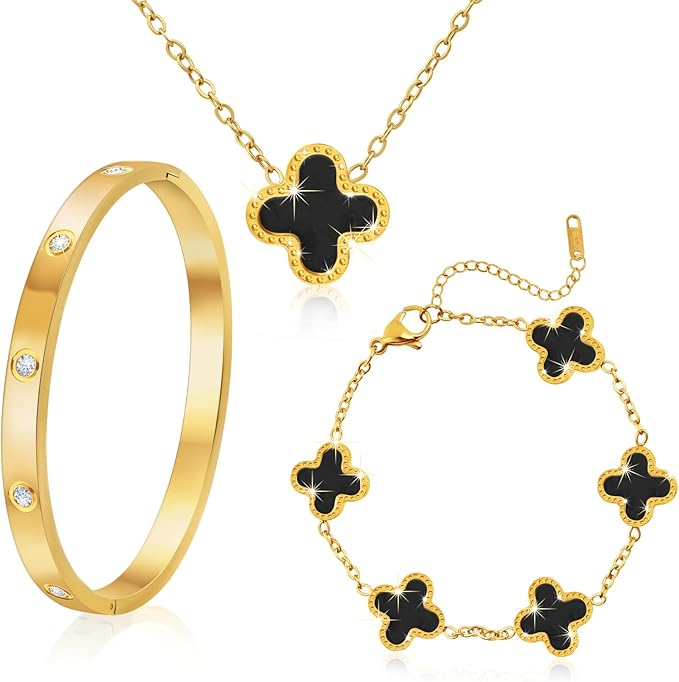 Ouxayapl Golden Clover Elegance – 3-teiliges 18K Schmuckset