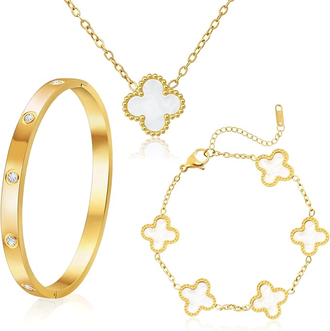 Ouxayapl Golden Clover Elegance – 3-teiliges 18K Schmuckset