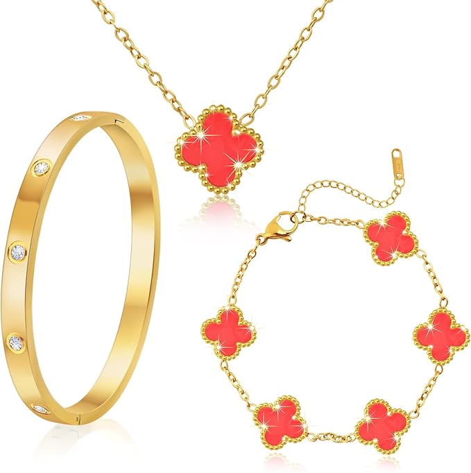 Ouxayapl Golden Clover Elegance – 3-teiliges 18K Schmuckset